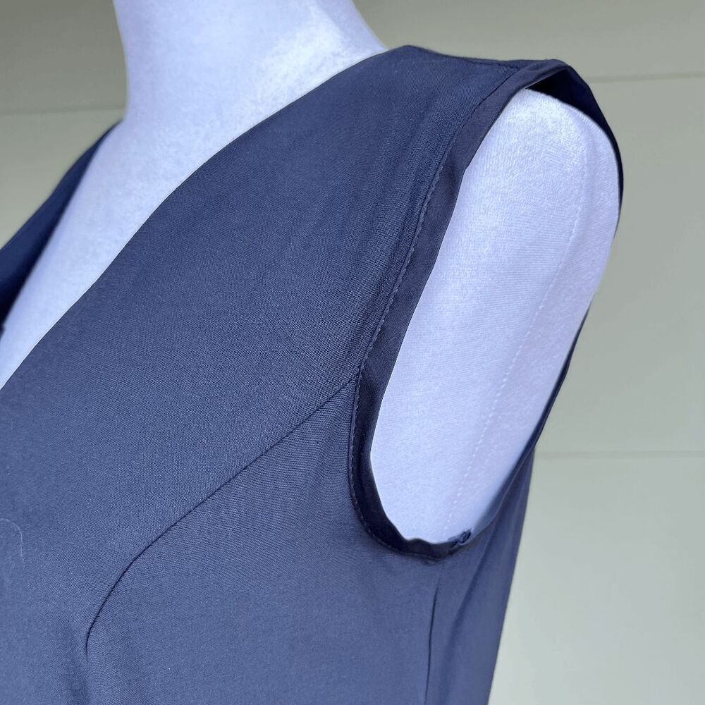 VTG 80s 90s Navy Dress Paneled Hem Satin-Lined Minimalist Made in USA, S - Picture 8 of 13